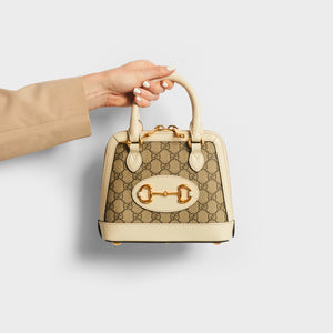 GUCCI Horsebit 1955 Mini Top Handle Bag in GG Supreme Canvas with White Leather