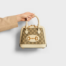Load image into Gallery viewer, GUCCI Horsebit 1955 Mini Top Handle Bag in GG Supreme Canvas with White Leather [ReSale]
