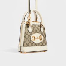 Load image into Gallery viewer, GUCCI Horsebit 1955 Mini Top Handle Bag in GG Supreme Canvas with White Leather