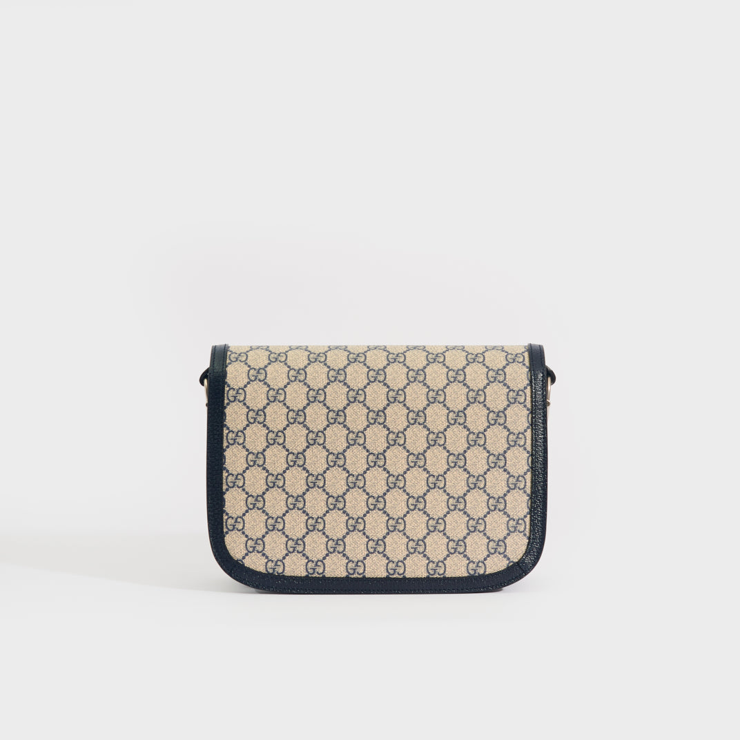 Horsebit 1955 GG Supreme Shoulder Bag with Navy Leather Trim