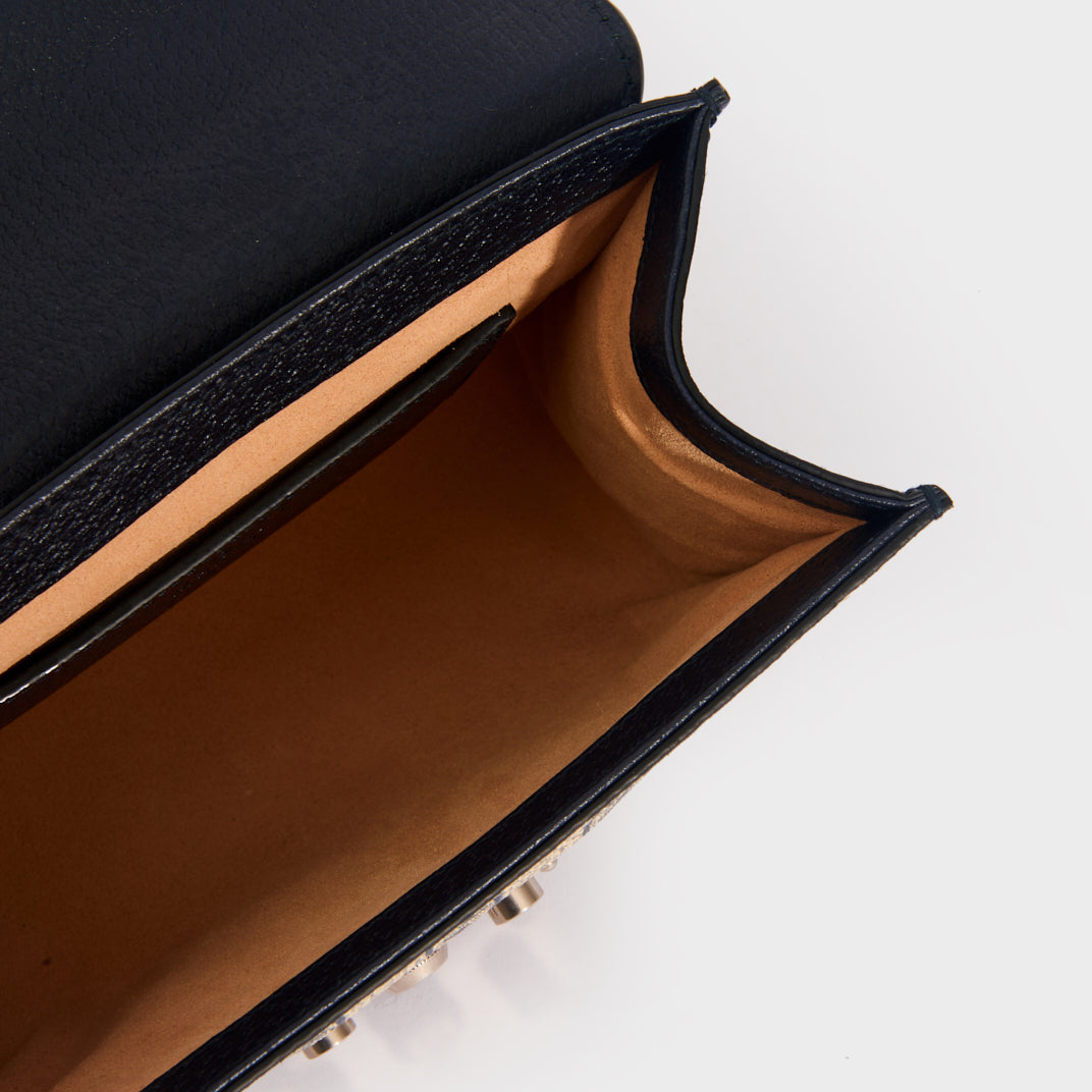 Horsebit 1955 GG Supreme Shoulder Bag with Navy Leather Trim