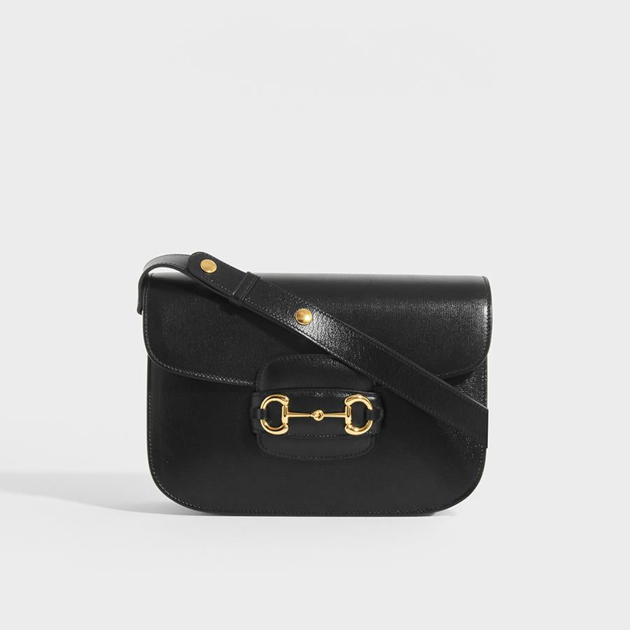 GUCCI 1955 Horsebit Shoulder Bag in Black Leather