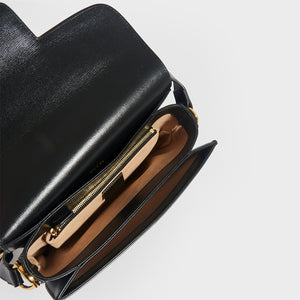 Interior of GUCCI 1955 Horsebit Shoulder Bag in Black Leather 