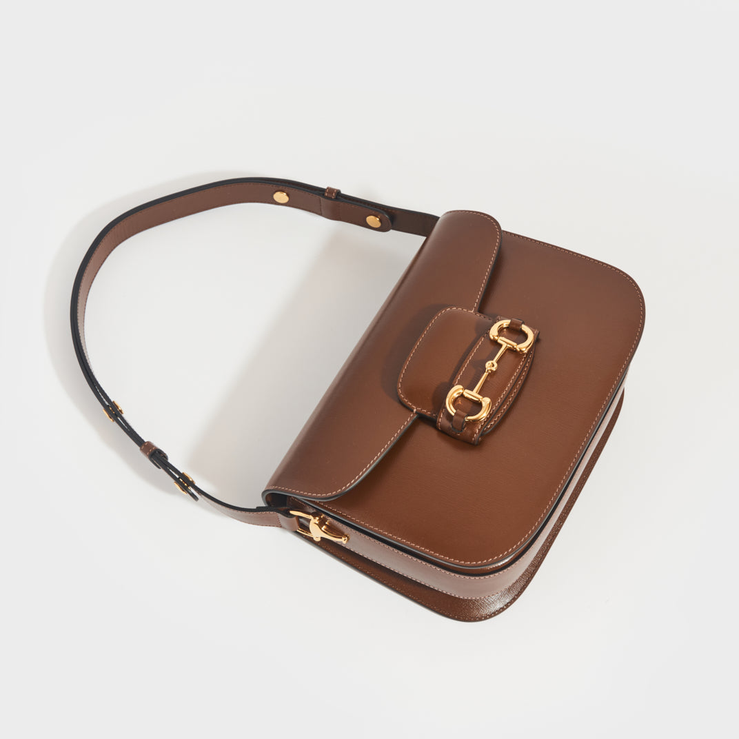 Brown Leather Gucci 1955 Horsebit Shoulder Bag