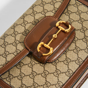 GUCCI 1955 Horsebit Shoulder Bag in Canvas - Close Up of 'horsebit' hardware