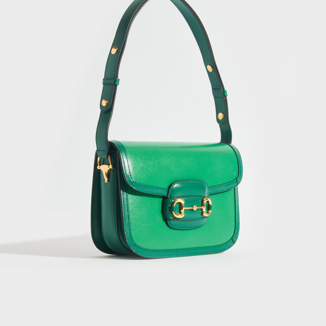 GUCCI Horsebit 1955 Leather Shoulder Bag in Emerald