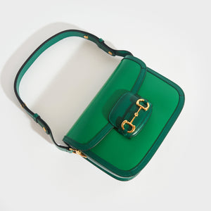GUCCI Horsebit 1955 Leather Shoulder Bag in Emerald