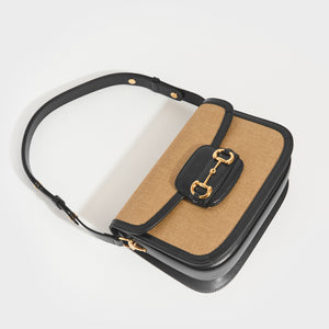 GUCCI 1955 Horsebit Shoulder Bag in Canvas with Navy Leather