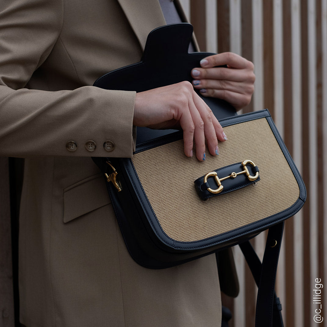 Horsebit 1955 Shoulder Bag in Canvas with Navy Leather