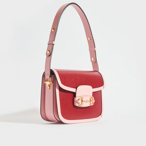 GUCCI 1955 Horsebit Leather Shoulder Bag in Red and Pink