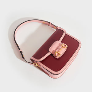 GUCCI 1955 Horsebit Leather Shoulder Bag in Red and Pink