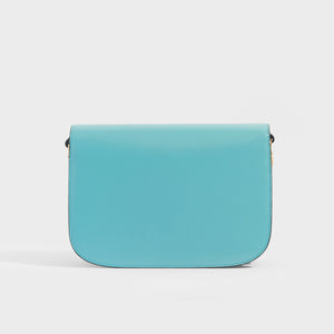 Rear view of the GUCCI 1955 Horsebit Shoulder Bag in Turquoise Leather