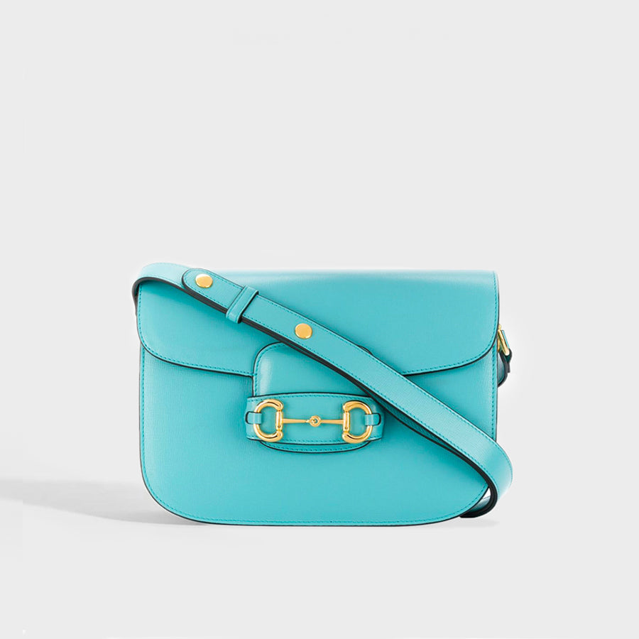 GUCCI 1955 Horsebit Leather Shoulder Bag in Light Blue