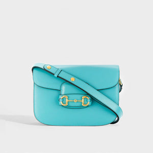 GUCCI 1955 Horsebit Leather Shoulder Bag in Light Blue [ReSale]