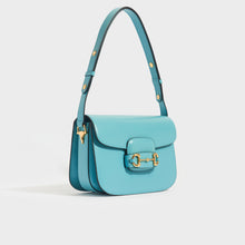 Load image into Gallery viewer, Side view of GUCCI 1955 Horsebit Shoulder Bag in Turquoise Leather