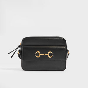 Front view of the GUCCI 1955 Horsebit Small Shoulder Bag in Black Leather