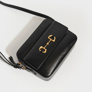 GUCCI 1955 Horsebit Small Shoulder Bag in Black Leather