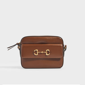 GUCCI 1955 Horsebit Small Shoulder Bag in Brown Leather