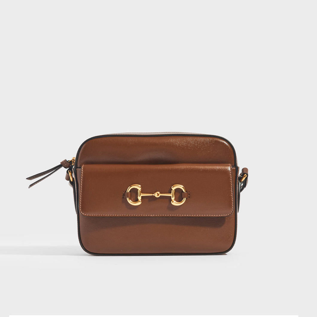 GUCCI 1955 Horsebit Small Shoulder Bag in Brown Leather