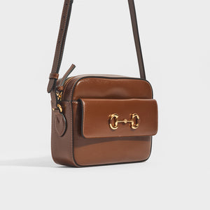 GUCCI 1955 Horsebit Small Shoulder Bag in Brown Leather