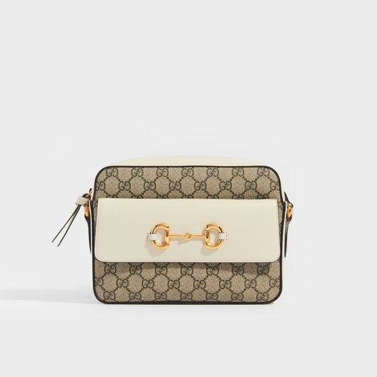 Horsebit 1955 GG Supreme Small Crossbody Bag with White Leather Trim