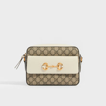 Load image into Gallery viewer, GUCCI 1955 Horsebit Small Shoulder Bag in Canvas with White Leather