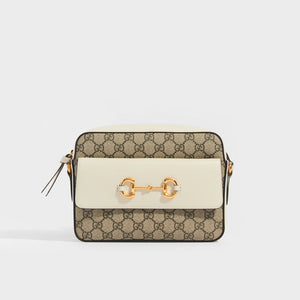 GUCCI 1955 Horsebit Small Shoulder Bag in Canvas and White Leather [ReSale]