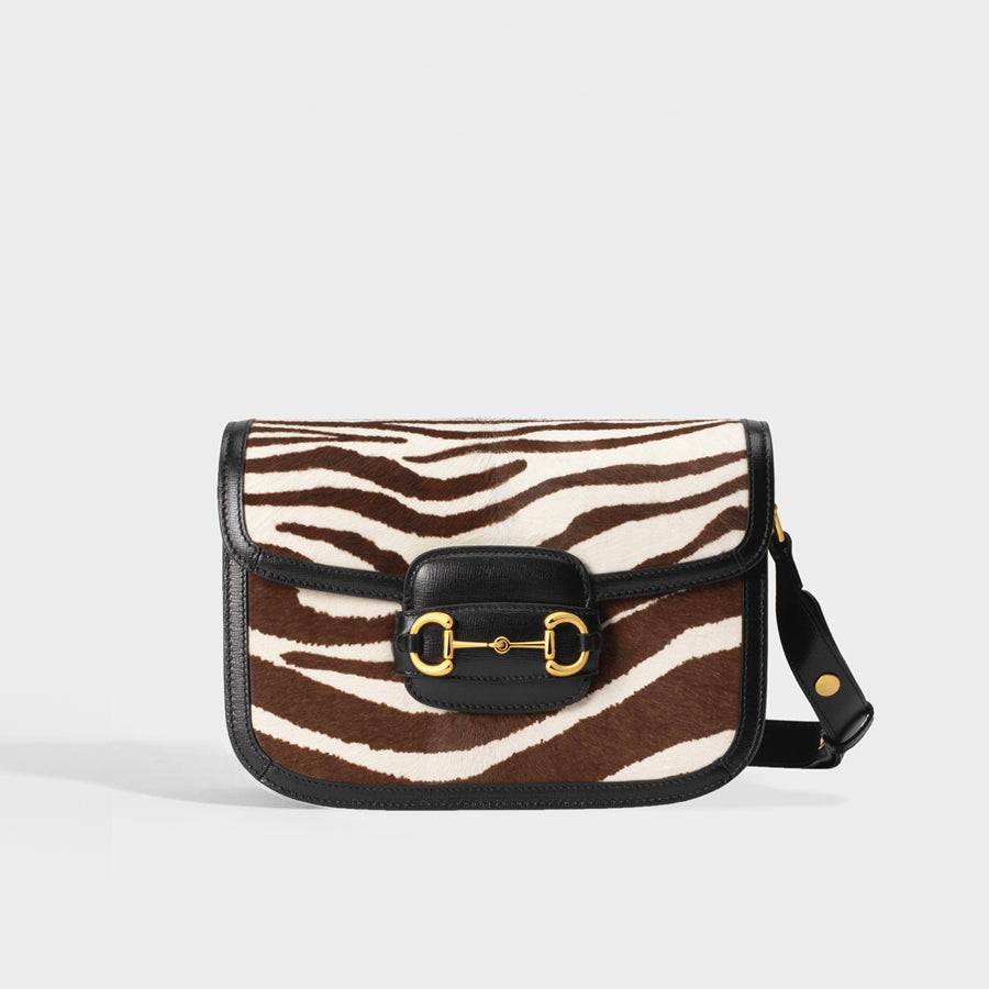 GUCCI 1955 Horsebit Leather Shoulder Bag in Striped Pony Calf