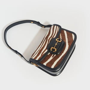 GUCCI 1955 Horsebit Leather Shoulder Bag in Striped Pony Calf
