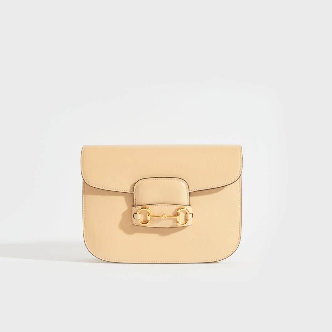 GUCCI Horsebit 1955 Leather Shoulder Bag in Bubble Tea