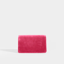 Load image into Gallery viewer, Rear of the GUCCI Pre-Loved Broadway Square Velvet Crystal Clutch in Pink
