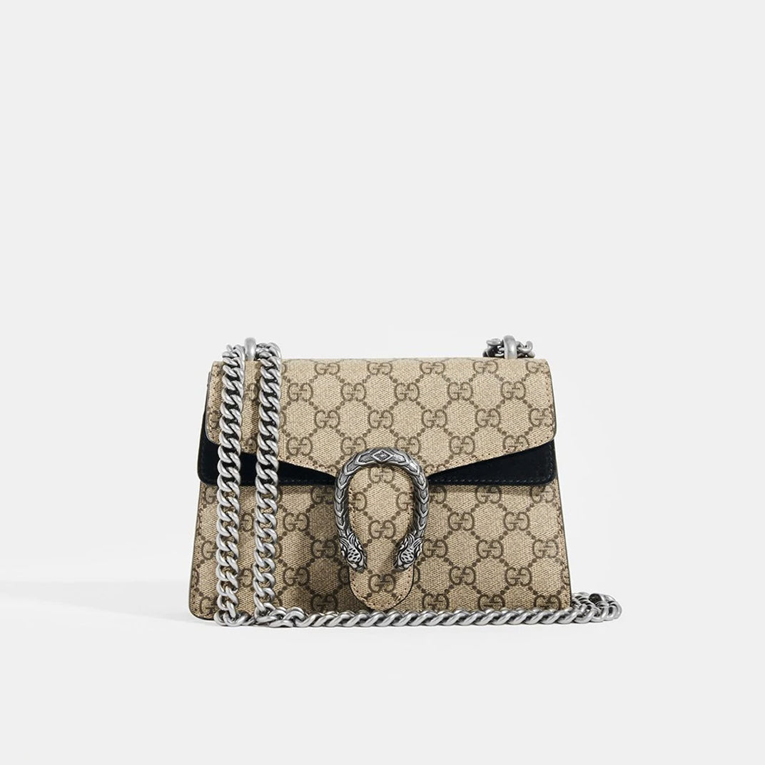 GUCCI Dionysus mini shearling-trimmed textured-leather tote
