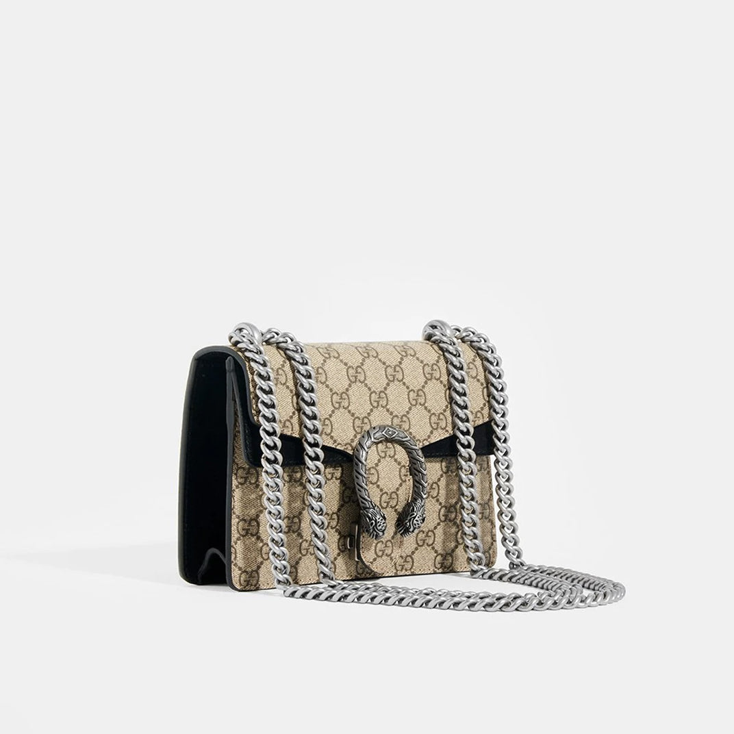 Dionysus GG Supreme Mini Bag With Suede Trim in Black
