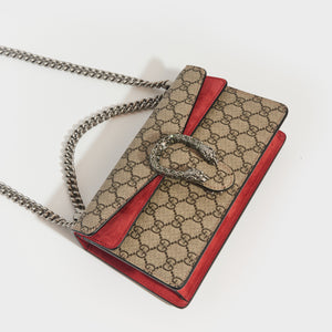 GUCCI Dionysus GG Supreme Small Bag With Suede Trim in Red