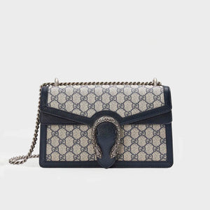 GUCCI Dionysus Small GG Supreme Bag with Navy Trim