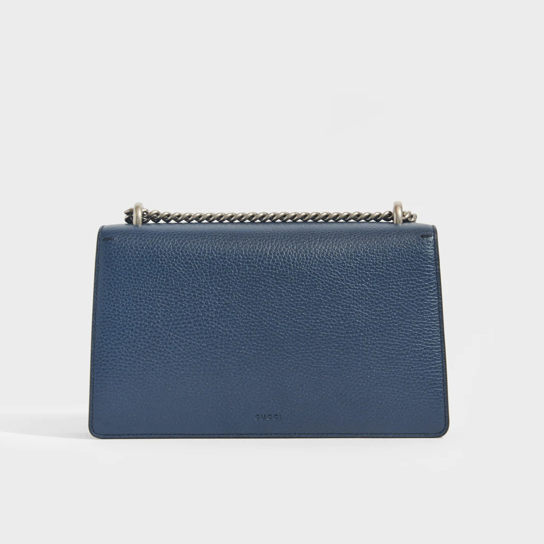 Dionysus Small Leather Shoulder Bag in Blue With Crystal Buckle