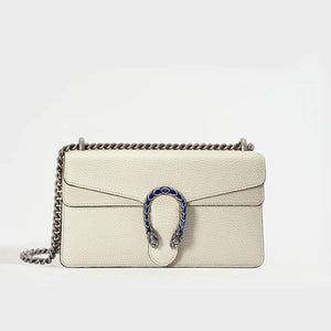 Front view of the GUCCI Dionysus Small Shoulder Bag in White