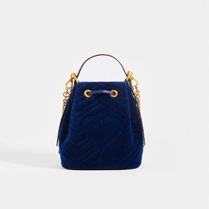 GUCCI GG Marmont Bucket Bag in Dark Blue Velvet [ReSale]