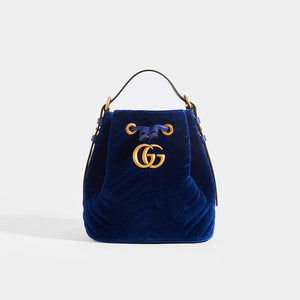GUCCI GG Marmont Bucket Bag in Dark Blue Velvet COCOON