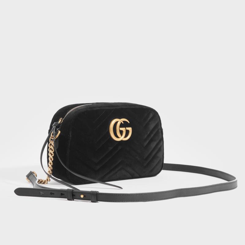 GG Marmont Camera Bag in Black Velvet