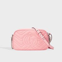 Load image into Gallery viewer, Back view of Gucci GG Marmont Camera Bag in Pastel Pink Leather
