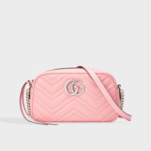 Load image into Gallery viewer, Front view of Gucci GG Marmont Camera Bag in Pastel Pink Leather