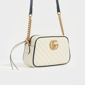 GUCCI GG Marmont Camera Bag in White Leather With Blue [ReSale]