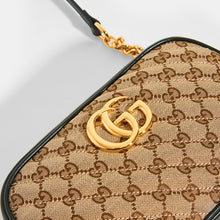 Load image into Gallery viewer, GUCCI GG Marmont Logo Small Shoulder Bag in Canvas and Black Leather - Close Up View