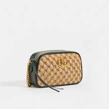 Load image into Gallery viewer, Side view of Gucci GG Marmont Logo Small Shoulder Bag in Canvas and Black leather