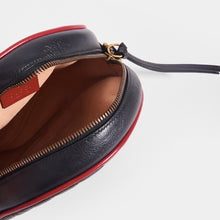 Load image into Gallery viewer, Inside view of Gucci GG Marmont Mini Round Shouder Bag in Black Leather