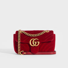 Load image into Gallery viewer, GUCCI GG Marmont Mini Velvet Shoulder Bag in Red