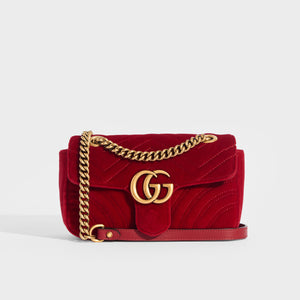 GUCCI GG Marmont Mini Velvet Shoulder Bag in Red