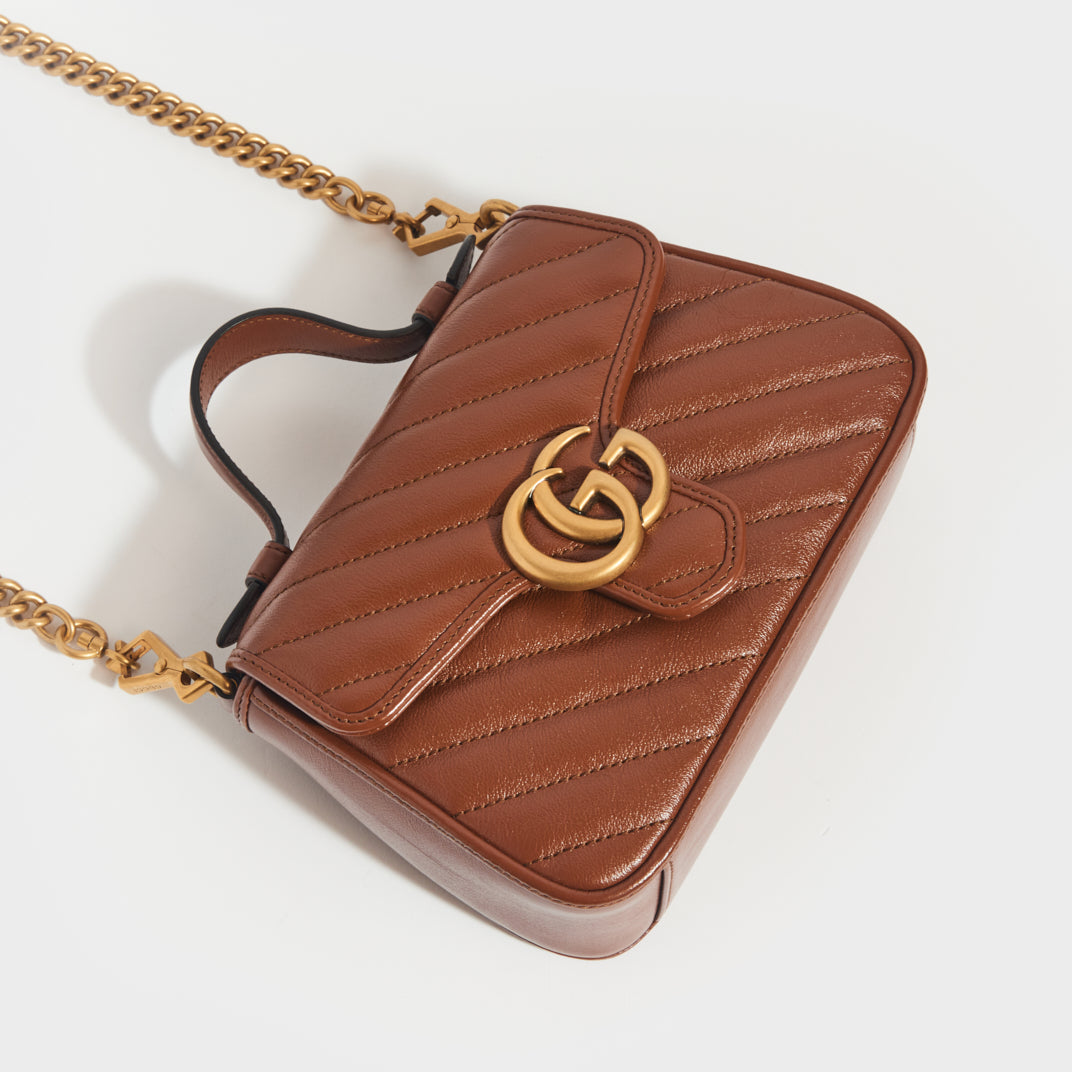 Gucci GG Marmont Leather Mini Chain Bag in Brown