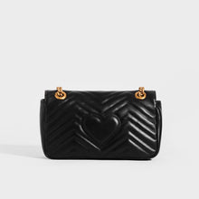 Load image into Gallery viewer, Back view of Gucci GG Marmont Small Shoulder Bag in Black Matelasse Leather with gold chain strap